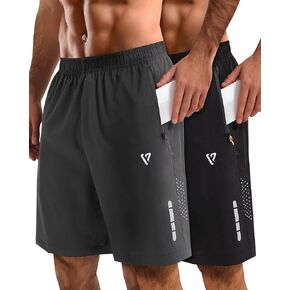 2 Pack Mens Athletic Shorts Quick Dry 7 Inch Running Shorts Breathable Mesh Gym Workout Shorts with Zipper Pockets in Kuwait
