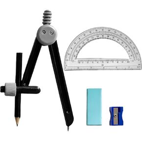 مجموعة بوصلة رسم ومنقلة مكونة من مجموعة واحدة - أداة بوصلة رسم احترافية وبوصلة للهندسة مع مبراة وممحاة، مناسبة لمحترفي الرسم والمتعلمين اليومي in Kuwait