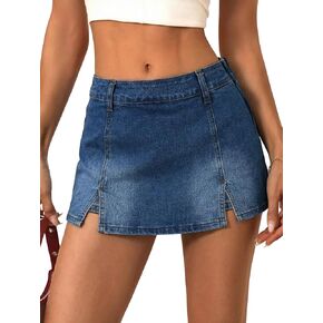 EMMMIOL Denim Mini Skirt for Women - Mid-Low Waisted Stretch Side Zipper Skort Y2k Casual Jean Skirts with Shorts Underneath in Saudi Arabia