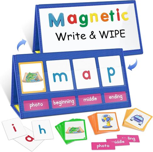 حامل مخطط جيب سطح المكتب من EAMAY CVC Word Building مع مجموعة خيمة وبطاقات مغناطيسية للكتابة والمسح، وألعاب القراءة التهجئة الصوتية للأطفال، يجب اقتناؤها في فصول رياض الأطفال! in Saudi Arabia