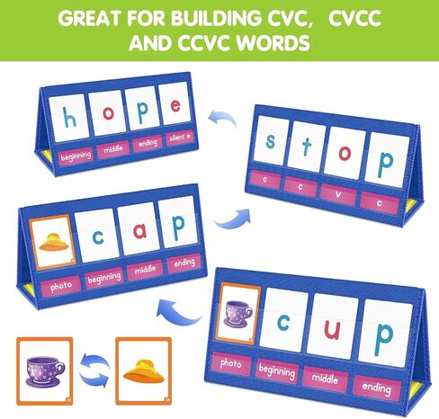 حامل مخطط جيب سطح المكتب من EAMAY CVC Word Building مع مجموعة خيمة وبطاقات مغناطيسية للكتابة والمسح، وألعاب القراءة التهجئة الصوتية للأطفال، يجب اقتناؤها في فصول رياض الأطفال! in Saudi Arabia