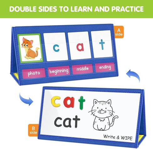 حامل مخطط جيب سطح المكتب من EAMAY CVC Word Building مع مجموعة خيمة وبطاقات مغناطيسية للكتابة والمسح، وألعاب القراءة التهجئة الصوتية للأطفال، يجب اقتناؤها في فصول رياض الأطفال! in Saudi Arabia
