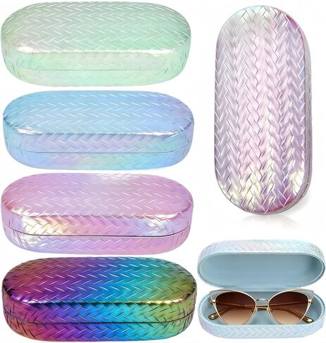 5 Pack Hard Shell Sunglasses Cases, Large Protective Eye Glasses Case, Cute PU Leather Eyeglasses Pouch, Portable Woven Texture Sun Glass Storage Purse for Men, Women, Girls, Boys in Saudi Arabia