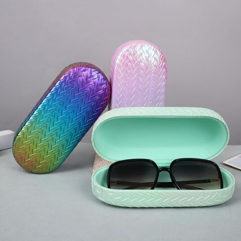 5 Pack Hard Shell Sunglasses Cases, Large Protective Eye Glasses Case, Cute PU Leather Eyeglasses Pouch, Portable Woven Texture Sun Glass Storage Purse for Men, Women, Girls, Boys in Saudi Arabia