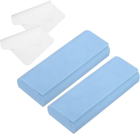 uxcell 2 Pcs Hard Shell Eyeglasses Case, Leather Glasses Case with Eyeglass Cloth Lightweight Portable Storage Bag PU Leather for Women Men Sunglasses, Classic Design Light Blue in Saudi Arabia