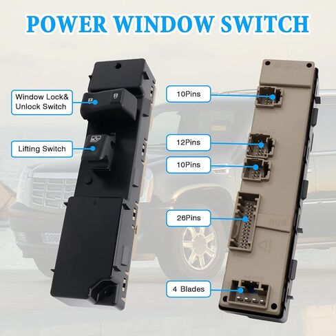 Front Right Passenger Window and lock Switch Controls Compatible With 2003-2006 Chevrolet Silverado, GMC Sierra, Cadillac Escalade and Yukon, 2003-2007 Hummer H2 Replace for 19115820 10398574 10398581 in Saudi Arabia