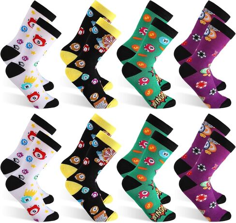 8 Pairs Bingo Socks for Women Men Funny Bingo Gifts for Game Lovers Novelty Crew Cotton Socks for Mom Dad Friends Families Coworkers in Kuwait
