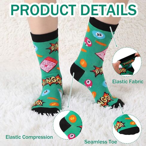 8 Pairs Bingo Socks for Women Men Funny Bingo Gifts for Game Lovers Novelty Crew Cotton Socks for Mom Dad Friends Families Coworkers in Kuwait
