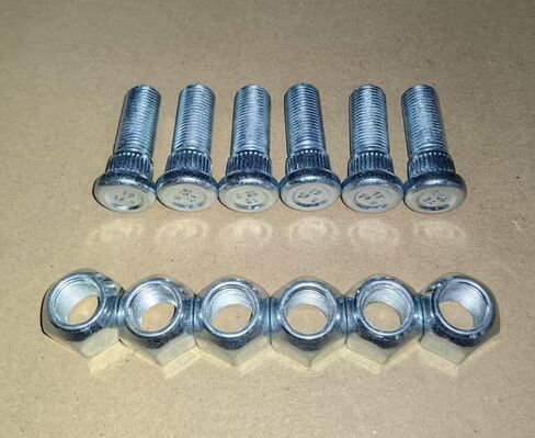 6pcs Class 12.9 Serrated Wheel Stud 1/2-20 Thread, 0.56"(14.3mm) Knurl 1.5"(38mm) Length Under Head with Lug Nuts for Some Cars Boating Trailer in Saudi Arabia
