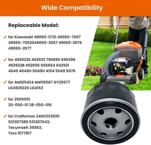 4 عبوات فلتر زيت 49065-0721 متوافق مع محركات Kawasaki FR691V FR651V FR730V FR600V FX600V FS691V FS651V، مناسب لمحركات John Deere AM125424، استبدل 49065-7007 in Kuwait