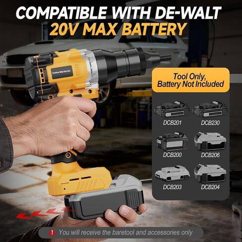 Cordless Rivet Nut Gun for De-walt 20V Battery, Electric Rivet Nut Tool Brushless Motor with 3 Sizes Rivet Nuts(1/4", 5/16", 3/8"), 2 Variable Speed, Auto & Manual Mode, Rivet Gun for DIY, Car Repair in Saudi Arabia