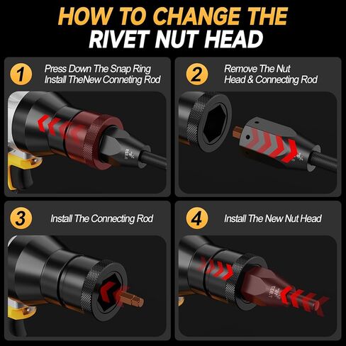 Cordless Rivet Nut Gun for De-walt 20V Battery, Electric Rivet Nut Tool Brushless Motor with 3 Sizes Rivet Nuts(1/4", 5/16", 3/8"), 2 Variable Speed, Auto & Manual Mode, Rivet Gun for DIY, Car Repair in Saudi Arabia