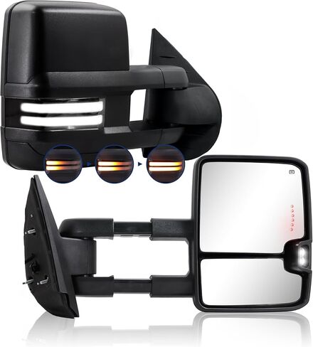 Switchback Towing Mirror, for 2007-2014 Chevy Silverado GMC Sierra Tow Mirrors with Power Adjusted Heated Glass Running Light Turn Signal Light Backup Lamp Painted White 8624 in Saudi Arabia