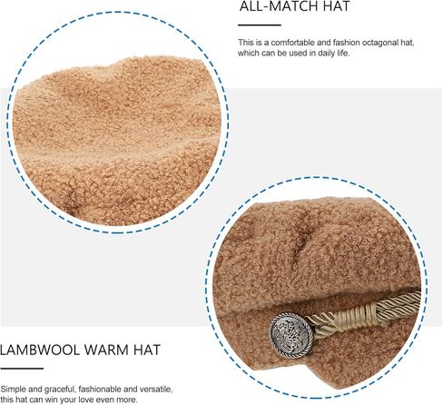 Octagonal Cap Women’s Lambwool Warm Beret Autumn Winter Solid Color Outdoor Decorative Stylish Hat Beige in Saudi Arabia