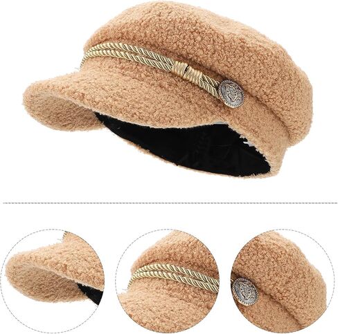 Octagonal Cap Women’s Lambwool Warm Beret Autumn Winter Solid Color Outdoor Decorative Stylish Hat Beige in Saudi Arabia