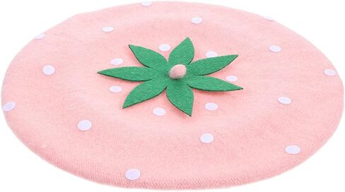 Strawberry Wool Beret Hat Pink Woolen Cap Women’s Artist Newsboy Hat for Party Cosplay Adult 56-58cm Cozy Kawaii Crochet Headwear in Saudi Arabia