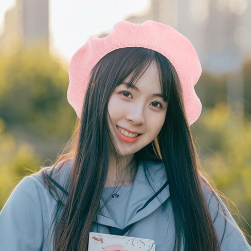 Strawberry Wool Beret Hat Pink Woolen Cap Women’s Artist Newsboy Hat for Party Cosplay Adult 56-58cm Cozy Kawaii Crochet Headwear in Saudi Arabia
