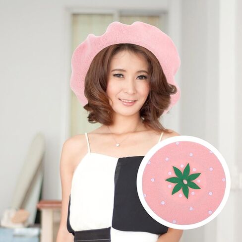 Strawberry Wool Beret Hat Pink Woolen Cap Women’s Artist Newsboy Hat for Party Cosplay Adult 56-58cm Cozy Kawaii Crochet Headwear in Saudi Arabia