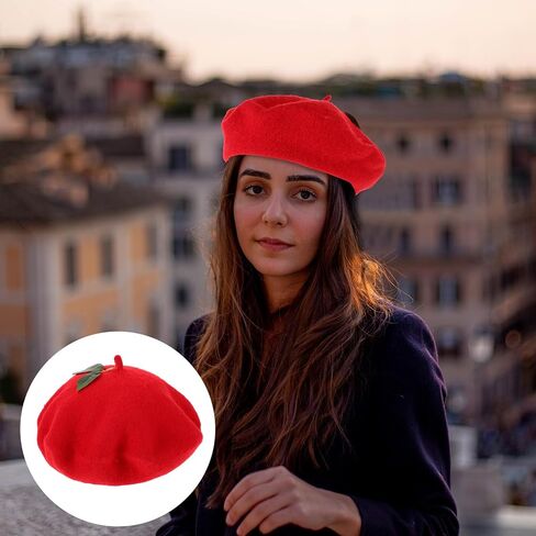 Strawberry Beret Hat Women’s Beanie Cap Red Knitted Party Beret Decorative Berry-Themed Performing Hat for Female Artists in Saudi Arabia