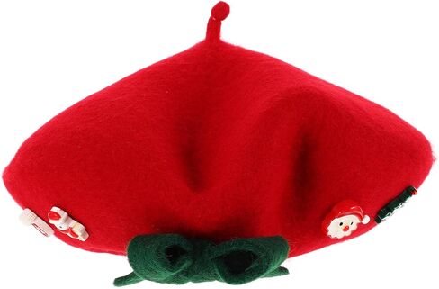 Christmas Red Wool Beret Cap for Women with Bowknot, Warm Knit Mushroom Beret Hat, Fashionable Holiday Painter Style and Adults in Saudi Arabia