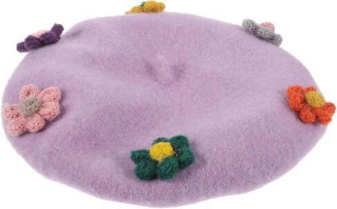 LIFKOME Woolen Beret Hat for Warm Flower Painter Beanie Autumn Winter ’s Wool Cap Purple in Saudi Arabia