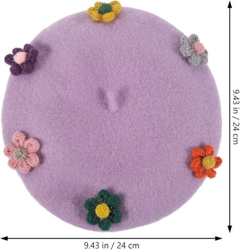 LIFKOME Woolen Beret Hat for Warm Flower Painter Beanie Autumn Winter ’s Wool Cap Purple in Saudi Arabia