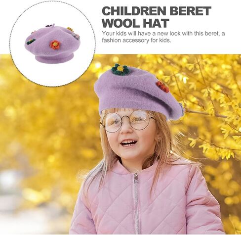 LIFKOME Woolen Beret Hat for Warm Flower Painter Beanie Autumn Winter ’s Wool Cap Purple in Saudi Arabia