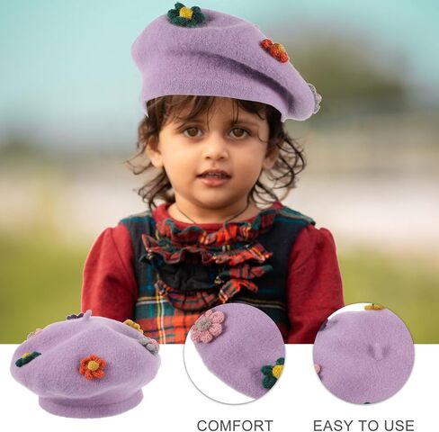 LIFKOME Woolen Beret Hat for Warm Flower Painter Beanie Autumn Winter ’s Wool Cap Purple in Saudi Arabia