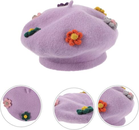 LIFKOME Woolen Beret Hat for Warm Flower Painter Beanie Autumn Winter ’s Wool Cap Purple in Saudi Arabia