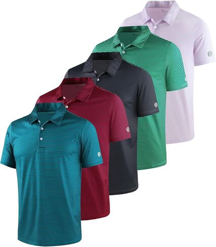 ZITY 5 Pack Mens Golf Striped Polo Shirts Short Sleeve Moisture Wicking Athletic Daily Casual Collared Shirt UPF 50+ in Saudi Arabia