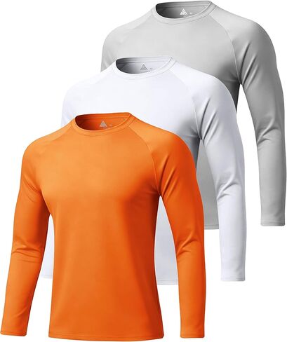 3 قطع من القمصان طويلة الأكمام للرجال بعامل حماية من أشعة الشمس فوق البنفسجية 50+، قمصان للحماية من أشعة الشمس ماصة للرطوبة وواقي من الطفح الجلدي والتمارين الرياضية والسباحة in Kuwait