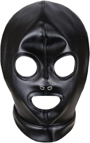 قناع وجه كامل من الجلد الأسود للحفلات الراقصة القوطية غطاء رأس بثلاثة ثقوب قابل للتعديل غطاء رأس مجوف للحفلات والنوادي إكسسوار زي in Kuwait