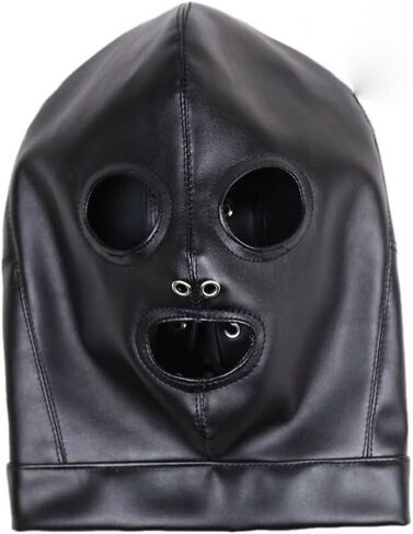 قناع وجه كامل من الجلد الأسود للحفلات الراقصة القوطية غطاء رأس بثلاثة ثقوب قابل للتعديل غطاء رأس مجوف للحفلات والنوادي إكسسوار زي in Kuwait