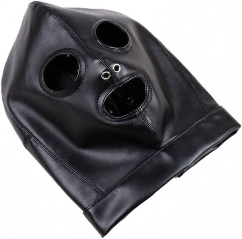 قناع وجه كامل من الجلد الأسود للحفلات الراقصة القوطية غطاء رأس بثلاثة ثقوب قابل للتعديل غطاء رأس مجوف للحفلات والنوادي إكسسوار زي in Kuwait