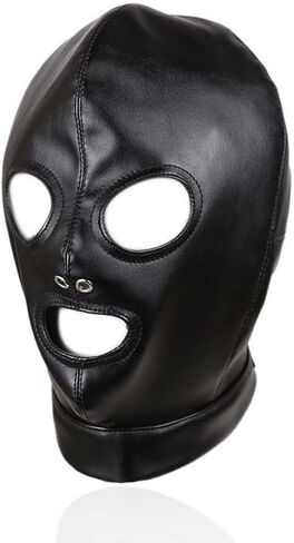 قناع وجه كامل من الجلد الأسود للحفلات الراقصة القوطية غطاء رأس بثلاثة ثقوب قابل للتعديل غطاء رأس مجوف للحفلات والنوادي إكسسوار زي in Kuwait