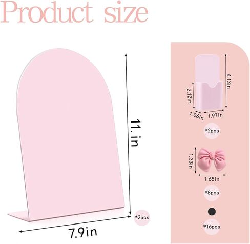2 Pcs Pink Magnetic Bulletin Board for Tabletops 11x8 Inch Memo Board with 2 Magnetic Pen Holder 8 Bow Magnets Metal Memo Display Board for Office School Kitchen Table in Saudi Arabia