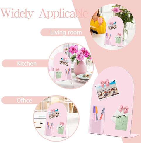 2 Pcs Pink Magnetic Bulletin Board for Tabletops 11x8 Inch Memo Board with 2 Magnetic Pen Holder 8 Bow Magnets Metal Memo Display Board for Office School Kitchen Table in Saudi Arabia