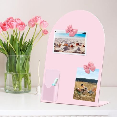 2 Pcs Pink Magnetic Bulletin Board for Tabletops 11x8 Inch Memo Board with 2 Magnetic Pen Holder 8 Bow Magnets Metal Memo Display Board for Office School Kitchen Table in Saudi Arabia