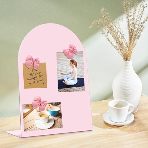 2 Pcs Pink Magnetic Bulletin Board for Tabletops 11x8 Inch Memo Board with 2 Magnetic Pen Holder 8 Bow Magnets Metal Memo Display Board for Office School Kitchen Table in Saudi Arabia