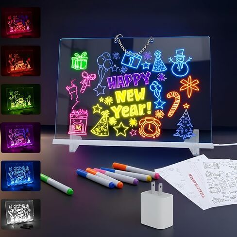 Led Drawing Board,13 Light Effects, Include Adapter, Drawing Paper, Glow Doodle LED Note Board with Colors, Neon Light Up Drawing Tablet, Gifts for Kids, Easter Gifts for Girls, Birthday Gift Ideas in Saudi Arabia
