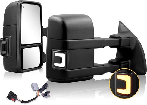 Towing Mirrors for 1999-2016 F250 F350 F450 F550 Super Duty, 2000-2005 Ford Excursion with Heated Power Glass Turn Signal Light Running Light Extendable Pair Set in Saudi Arabia