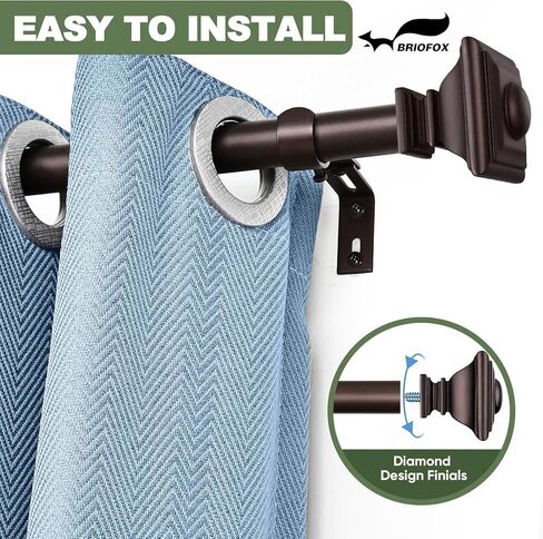 قضبان ستائر برونزية من BRIOFOX للنوافذ من 48 إلى 84 بوصة، شديدة التحمل قابلة للتعديل بطول 1 بوصة، قضبان ستائر نافذة بقطر 1 بوصة للأماكن الداخلية والخارجية مع نهايات مربعة كلاسيكية in Kuwait