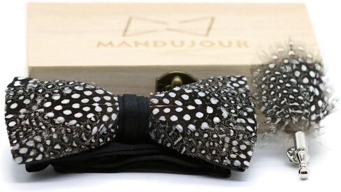 Elegant Dallas Polkadot Feather Bow Tie & Lapel Pin Set - Handmade Wedding Accessory for Grooms in Saudi Arabia