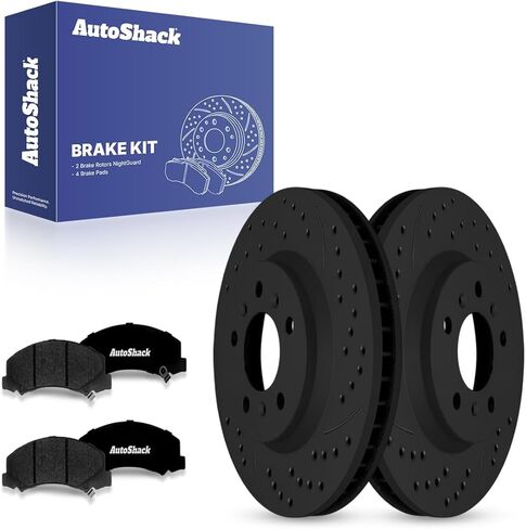 AutoShack Front Drilled & Slotted Brake Rotors Ceramic Brake Pads | Replacement for Chevrolet Monte Carlo Impala Limited 2006-2011 Buick Lucerne | Zinc Coated | 6-PC Brake Kit | SilverShield Pro in Saudi Arabia