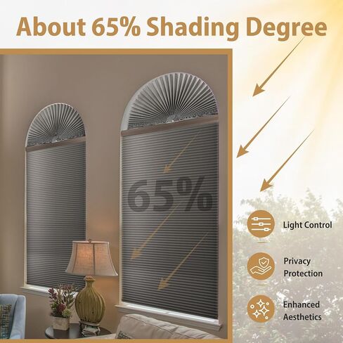 Zipcase 2 Pack ظل نافذة مقوسة، ظل قماش مرشح لضوء القوس مناسب لنوافذ مقوسة نصف دائرية مثالية بدون تركيب أدوات، رمادي، 72 بوصة × 36 بوصة in Kuwait