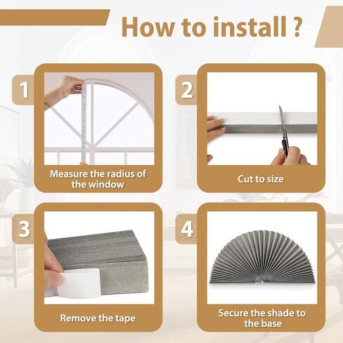 Zipcase 2 Pack ظل نافذة مقوسة، ظل قماش مرشح لضوء القوس مناسب لنوافذ مقوسة نصف دائرية مثالية بدون تركيب أدوات، رمادي، 72 بوصة × 36 بوصة in Kuwait