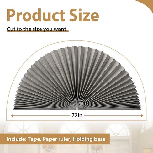 Zipcase 2 Pack ظل نافذة مقوسة، ظل قماش مرشح لضوء القوس مناسب لنوافذ مقوسة نصف دائرية مثالية بدون تركيب أدوات، رمادي، 72 بوصة × 36 بوصة in Kuwait