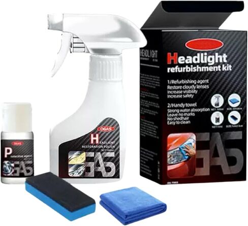 Automotive Headlamp Restoration Fluid Oxidized Kit, Headlight Restoration Polishing Kits, Headlamp Restoration kit for Yellowed, Headlight Refurbishing Agent, Repair Cleanser for All Vehicle Type in Saudi Arabia