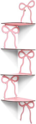 Kathfly 4 Tie Pink Bow Corner Shelf Wall Mounted Pink Floating Wood Corner Storage Shelves for Women Girls Decorative Cute Coquettish Wall Decor for Bedroom Living Room Bathroom Kitchen Office in Saudi Arabia