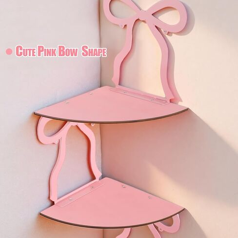 Kathfly 4 Tie Pink Bow Corner Shelf Wall Mounted Pink Floating Wood Corner Storage Shelves for Women Girls Decorative Cute Coquettish Wall Decor for Bedroom Living Room Bathroom Kitchen Office in Saudi Arabia